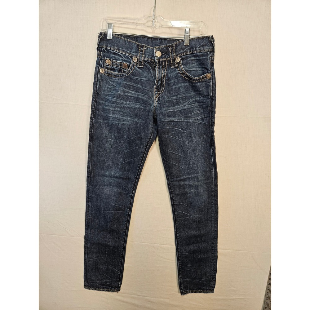 True Religion Geno Relaxed Slim Dark Wash Thick Stitch Denim Jeans Size 29 2689